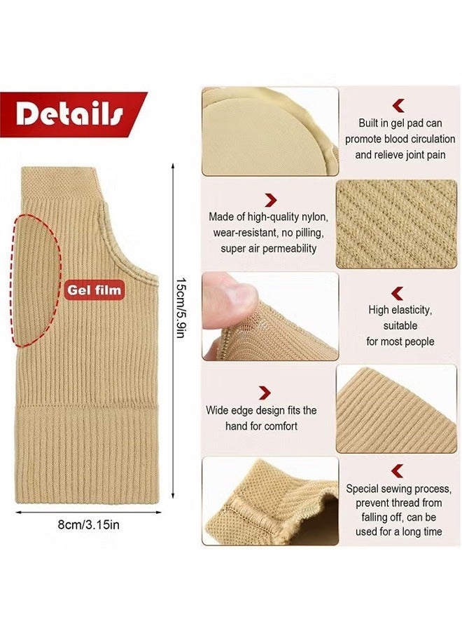 دعامة دعم المعصم، زوجان من دعامات دعم المعصم والإبهام وقفازات الضغط، دعامات معصم قابلة للتهوية مع وسائد جل للإبهام، للنساء والرجال، مثبت لالتهاب المفاصل وتسكين الألم (لون بيج + أسود، كبير) - Image 3