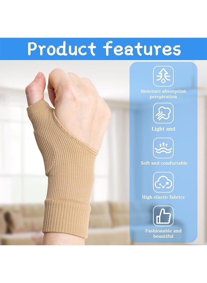 دعامة دعم المعصم، زوجان من دعامات دعم المعصم والإبهام وقفازات الضغط، دعامات معصم قابلة للتهوية مع وسائد جل للإبهام، للنساء والرجال، مثبت لالتهاب المفاصل وتسكين الألم (لون بيج + أسود، كبير) - Image 4