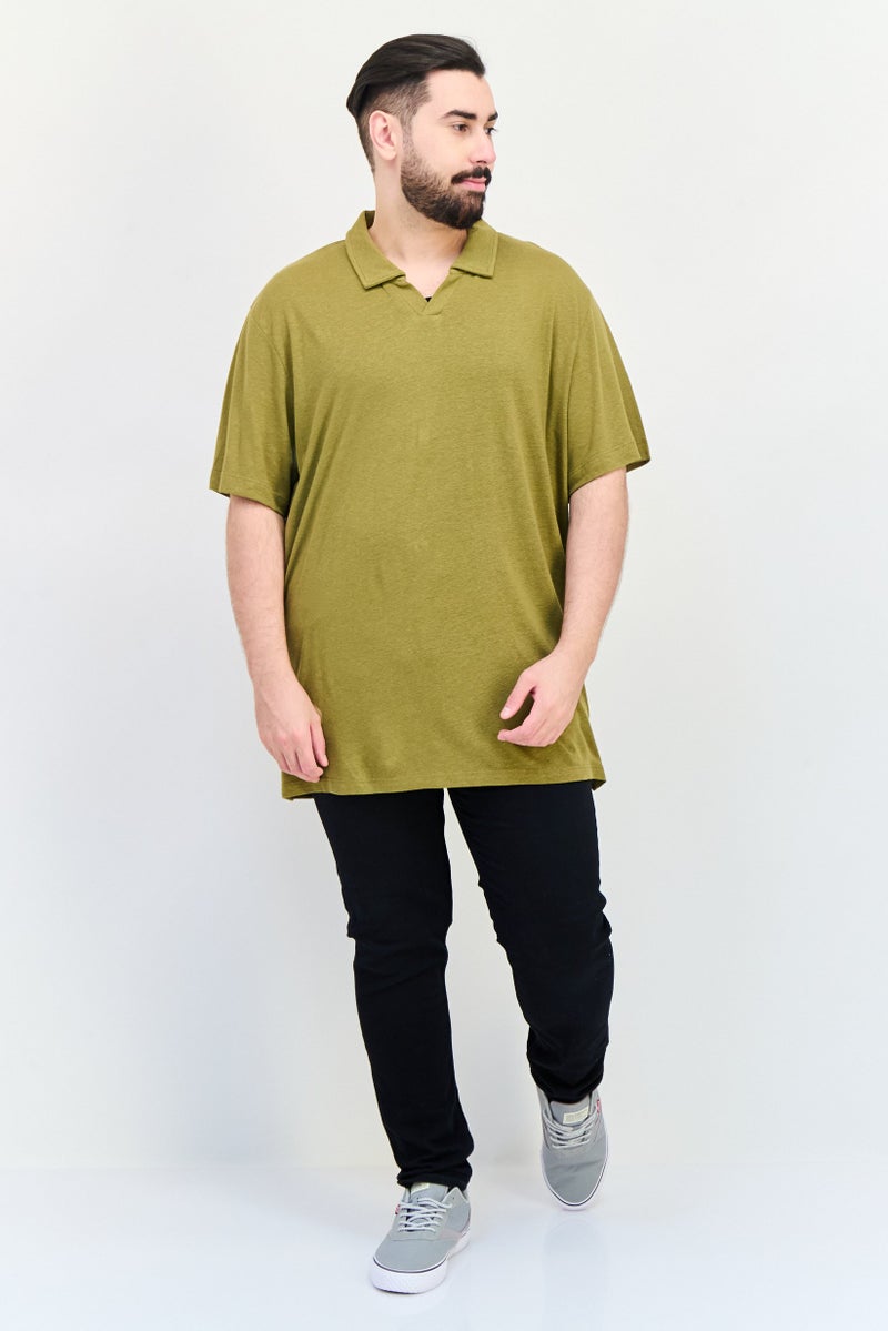 Celio Men Spread Collar Solid Short Sleeve Polo Shirt, Olive - Image 4