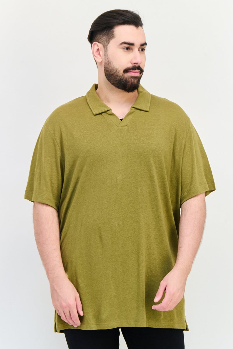 Celio Men Spread Collar Solid Short Sleeve Polo Shirt, Olive - Image 1