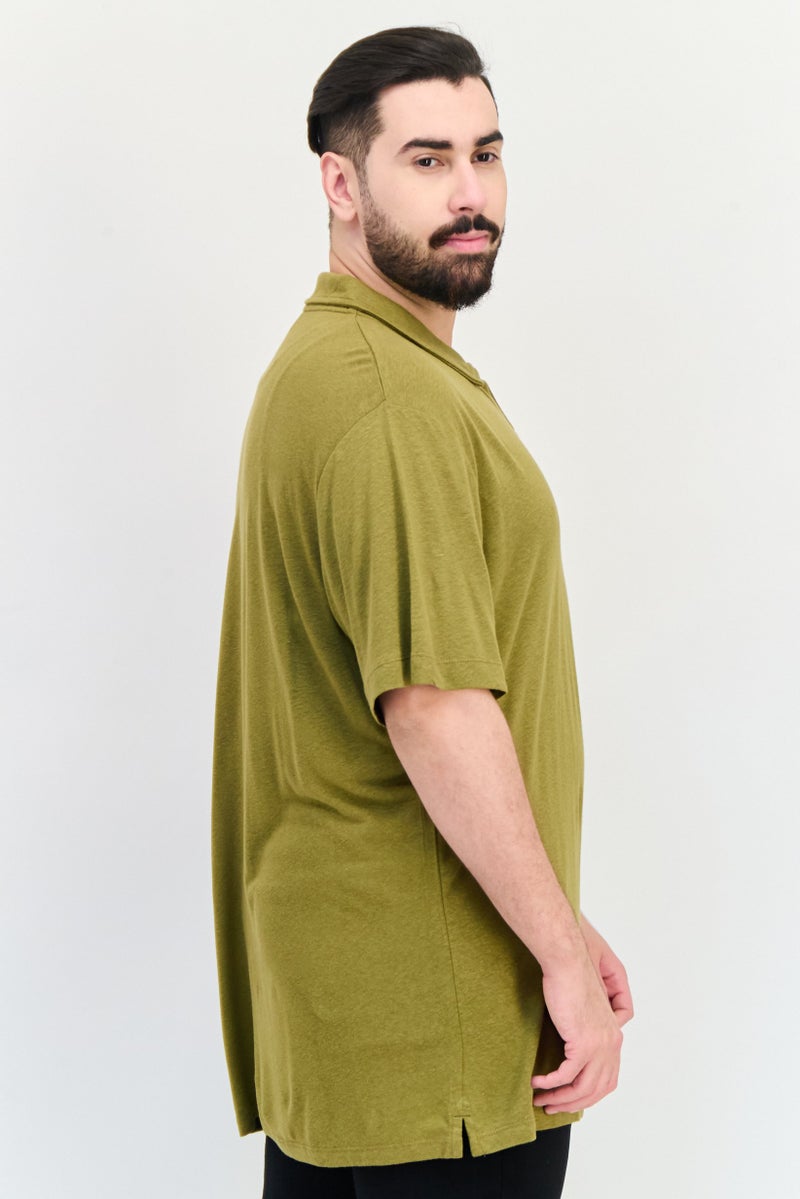 Celio Men Spread Collar Solid Short Sleeve Polo Shirt, Olive - Image 2