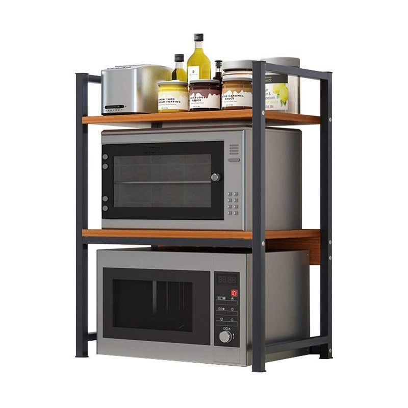 INDIDECOR INDIDECOR 46300 Wood Grain 2 Layer Microwave Oven Rack Kitchen Shelf Multifunction Oven Rice Cooker Pot Seasoning Rack Household FloorStanding L53W35H70cm  - Image 1
