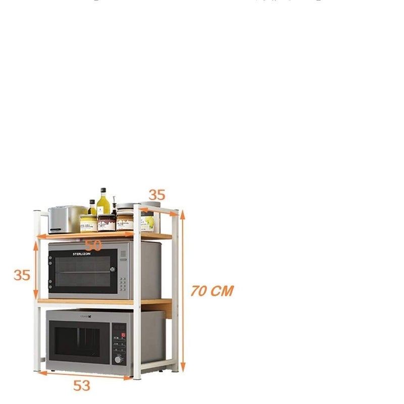 INDIDECOR INDIDECOR 46300 Wood Grain 2 Layer Microwave Oven Rack Kitchen Shelf Multifunction Oven Rice Cooker Pot Seasoning Rack Household FloorStanding L53W35H70cm  - Image 2