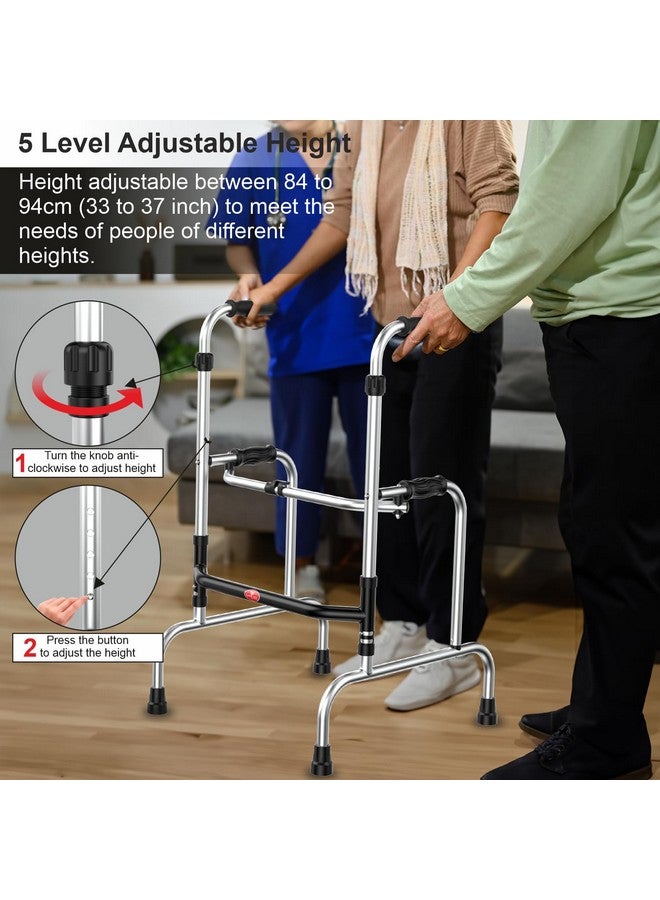 EASYCARE 5-Level Adjustable Height Step Walker | Lightweight & Foldable Aluminum Walker | Safe & Stable Support for Elderly, Dual Reciprocal Mode, Stand Assist, Sturdy Frame for Rising Aid - Image 3