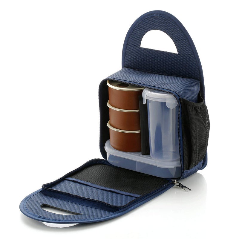 Gladnes Stainless Steel Lunch Box Tiffin Box with Bag 3 Container 1 Box and 1 Set of Plastic Glass Lunch Box Set with Carry Bag for Office College and School for Men Women Kids - Image 2