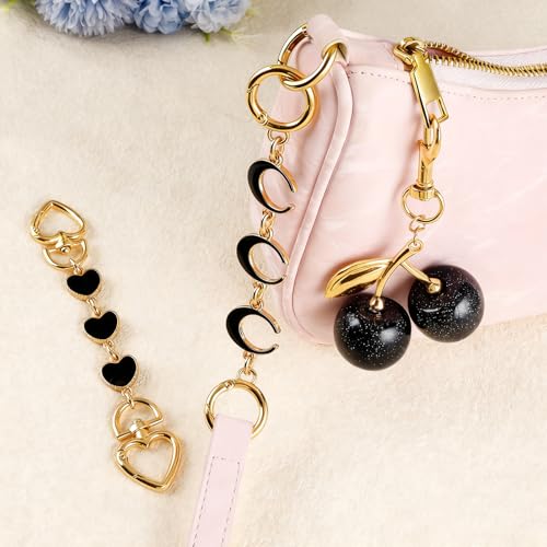Tmtains 3Pcs Bag Extender Chain Gold Purse Extender Chain Heart Moon Purse Strap Extenders Black Cherry Purses Strap Replacement Crossbody Bags Accessories for Women Cute Bag Charms for Handbags Tote Bags - Image 2