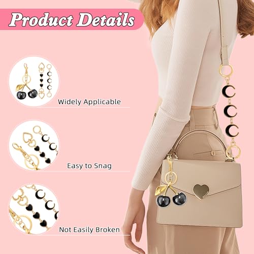 Tmtains 3Pcs Bag Extender Chain Gold Purse Extender Chain Heart Moon Purse Strap Extenders Black Cherry Purses Strap Replacement Crossbody Bags Accessories for Women Cute Bag Charms for Handbags Tote Bags - Image 4