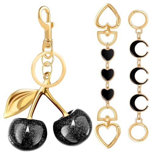 Tmtains 3Pcs Bag Extender Chain Gold Purse Extender Chain Heart Moon Purse Strap Extenders Black Cherry Purses Strap Replacement Crossbody Bags Accessories for Women Cute Bag Charms for Handbags Tote Bags - Image 1