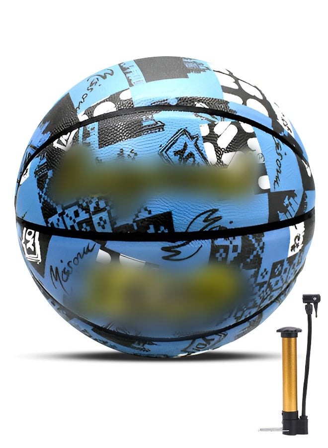 UNUNS Basketball,Standard Official Size 7/29.5'' Basketball,Composite Leather Street Basketball,Match Training Sports Ball,Indoor Outdoor Game Match Basketball With Pump For Kids Youth Adults-Colorful Blue - Image 1