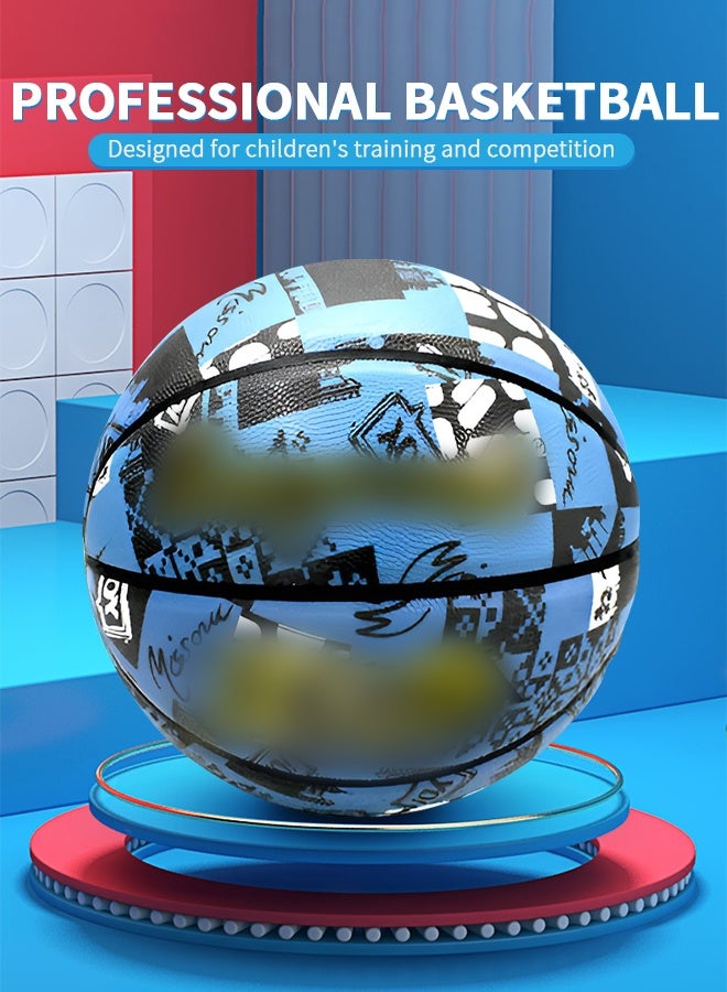 UNUNS Basketball,Standard Official Size 7/29.5'' Basketball,Composite Leather Street Basketball,Match Training Sports Ball,Indoor Outdoor Game Match Basketball With Pump For Kids Youth Adults-Colorful Blue - Image 2