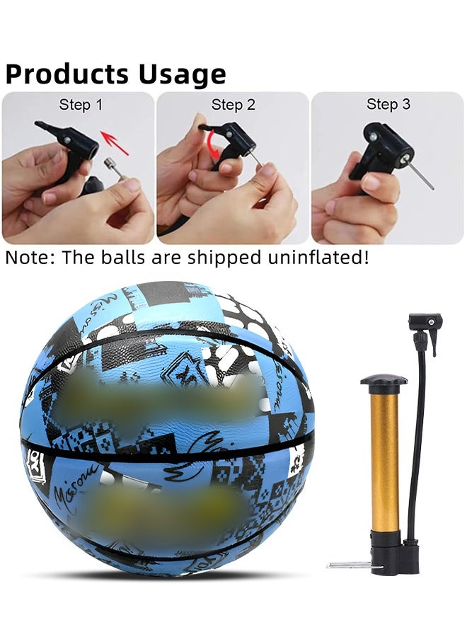 UNUNS Basketball,Standard Official Size 7/29.5'' Basketball,Composite Leather Street Basketball,Match Training Sports Ball,Indoor Outdoor Game Match Basketball With Pump For Kids Youth Adults-Colorful Blue - Image 3