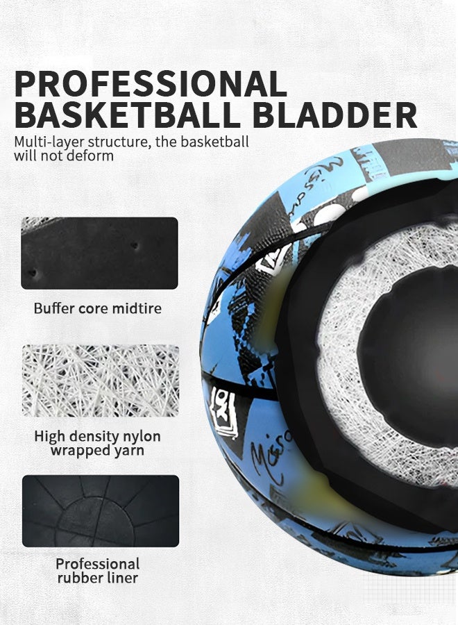 UNUNS Basketball,Standard Official Size 7/29.5'' Basketball,Composite Leather Street Basketball,Match Training Sports Ball,Indoor Outdoor Game Match Basketball With Pump For Kids Youth Adults-Colorful Blue - Image 4