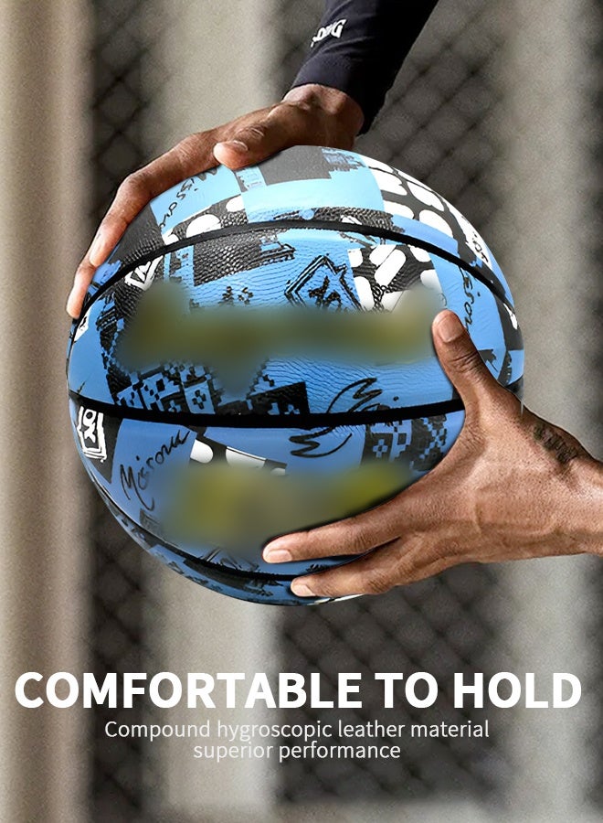 UNUNS Basketball,Standard Official Size 7/29.5'' Basketball,Composite Leather Street Basketball,Match Training Sports Ball,Indoor Outdoor Game Match Basketball With Pump For Kids Youth Adults-Colorful Blue - Image 5