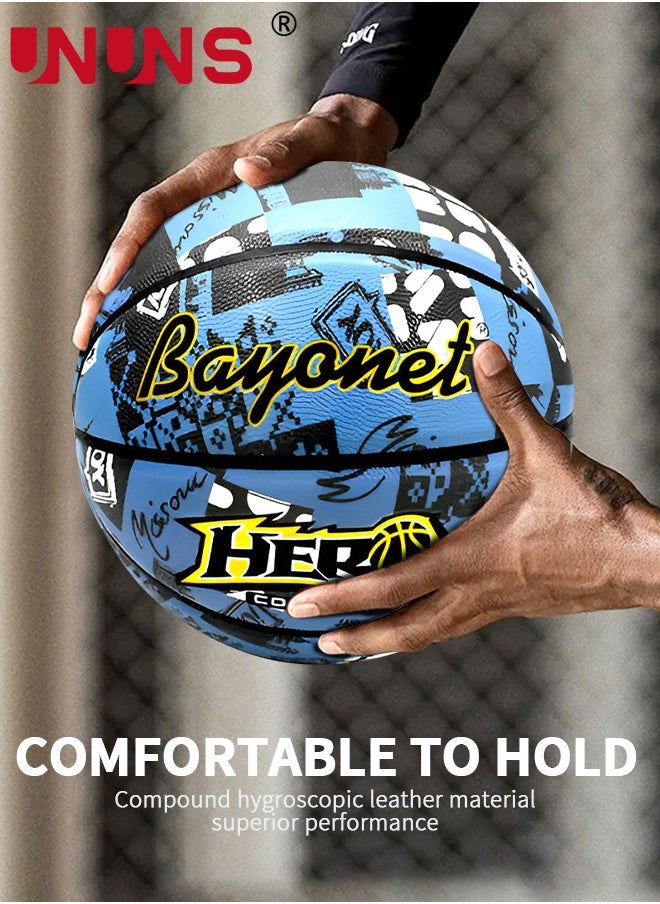 UNUNS Basketball,Standard Official Size 7/29.5'' Basketball,Composite Leather Street Basketball,Match Training Sports Ball,Indoor Outdoor Game Match Basketball With Pump For Kids Youth Adults-Colorful Blue  - Image 5