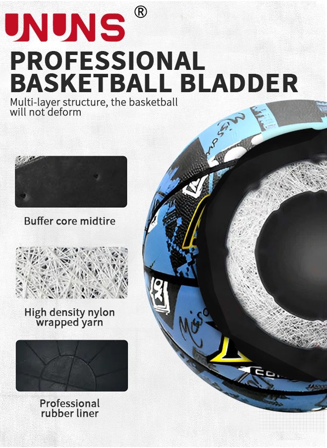 UNUNS Basketball,Standard Official Size 7/29.5'' Basketball,Composite Leather Street Basketball,Match Training Sports Ball,Indoor Outdoor Game Match Basketball With Pump For Kids Youth Adults-Colorful Blue  - Image 4
