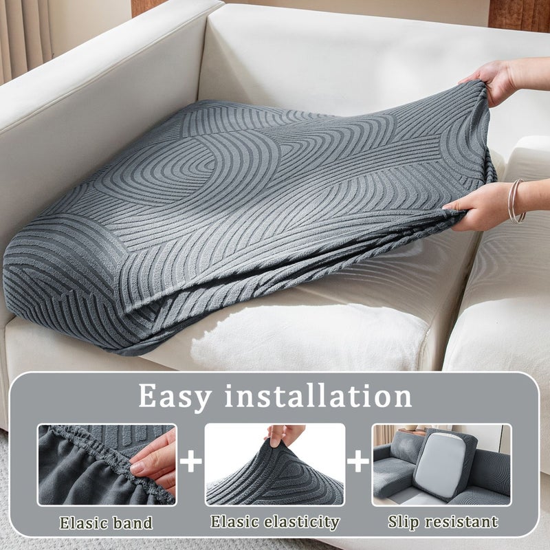 Deep Gray 1 Seat Stretch Outdoor Sofa Cover Arc Floral Pattern Machine Washable - Image 4
