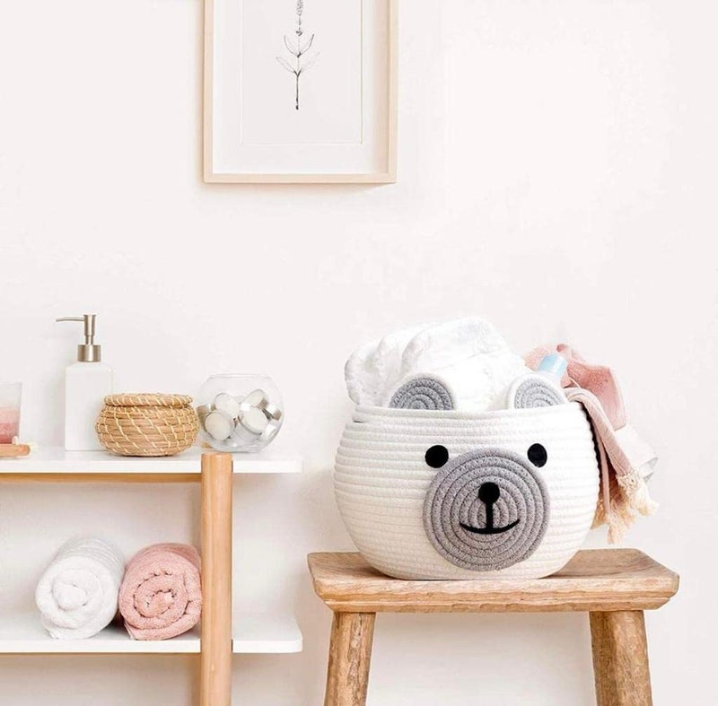 DIOS Cute Baby Bear Cotton Rope Storage Basket, Woven Nursery Organizer, Laundry Hamper, Kids Toy Bin, Gift Container (Medium, White) - Image 3