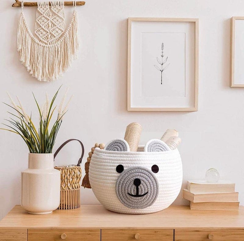 DIOS Cute Baby Bear Cotton Rope Storage Basket, Woven Nursery Organizer, Laundry Hamper, Kids Toy Bin, Gift Container (Medium, White) - Image 2