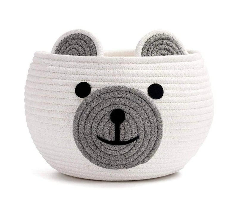 DIOS Cute Baby Bear Cotton Rope Storage Basket, Woven Nursery Organizer, Laundry Hamper, Kids Toy Bin, Gift Container (Medium, White) - Image 1