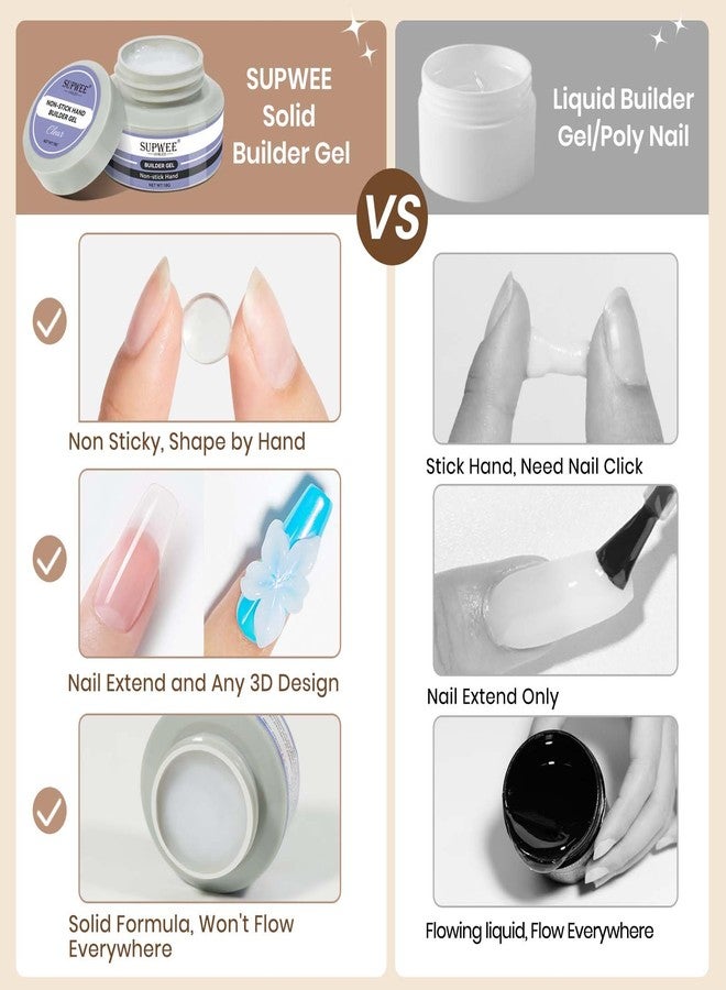 SUPWEE 3 Colors Hard Gel for Nails, Clear White Nude Solid Builder Gel for 3D Nail Art Sculpting with UV Lamp & Chrome Powder for Home DIY Salon, 18g (0.63oz) - Image 3