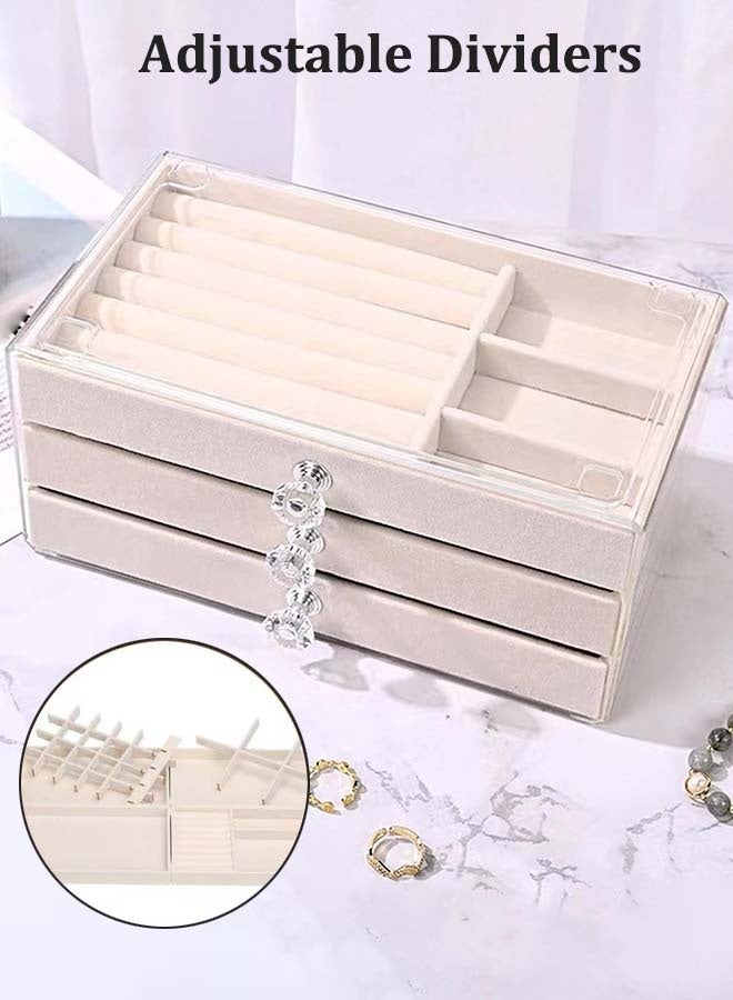 ثمانية فيبيهاوس منظمات اكسسوارات صندوق مجوهرات أكريليك ثلاثي الطبقات تنظيمات اكسسوارات، منظمات مجوهرات منظم مجوهرات شفاف للأقراط للنساء دولاب مجوهرات، مقسم اكسسوارات صناديق تخزين مجوهرات متعددة الاستخدامات ومنظمات للأقراط والخواتم والقلائد والأساور صندوق مجوهرات (بيج منظم المجوهرات) - Image 4