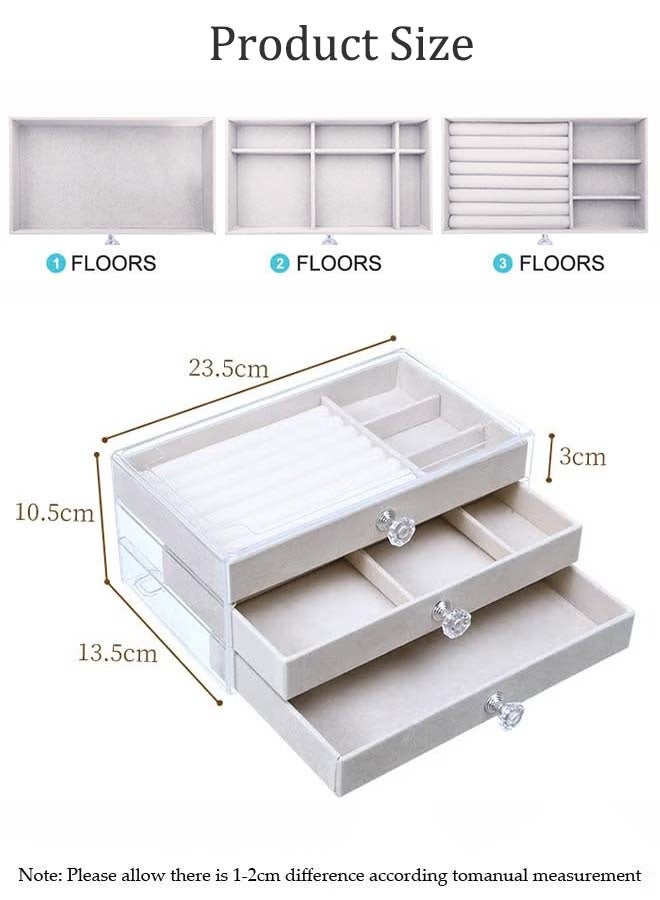 ثمانية فيبيهاوس منظمات اكسسوارات صندوق مجوهرات أكريليك ثلاثي الطبقات تنظيمات اكسسوارات، منظمات مجوهرات منظم مجوهرات شفاف للأقراط للنساء دولاب مجوهرات، مقسم اكسسوارات صناديق تخزين مجوهرات متعددة الاستخدامات ومنظمات للأقراط والخواتم والقلائد والأساور صندوق مجوهرات (بيج منظم المجوهرات) - Image 5