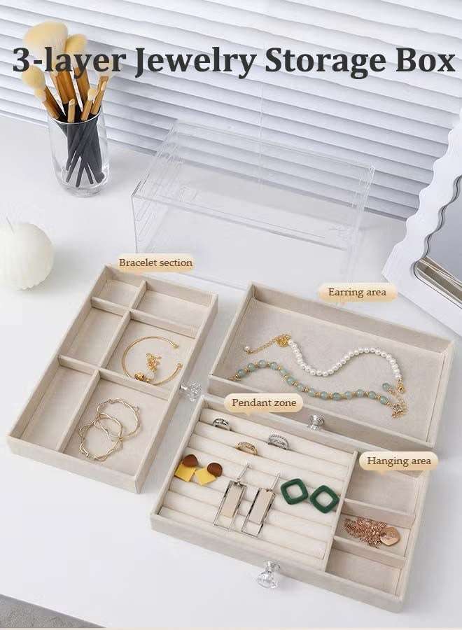 ثمانية فيبيهاوس منظمات اكسسوارات صندوق مجوهرات أكريليك ثلاثي الطبقات تنظيمات اكسسوارات، منظمات مجوهرات منظم مجوهرات شفاف للأقراط للنساء دولاب مجوهرات، مقسم اكسسوارات صناديق تخزين مجوهرات متعددة الاستخدامات ومنظمات للأقراط والخواتم والقلائد والأساور صندوق مجوهرات (بيج منظم المجوهرات) - Image 3