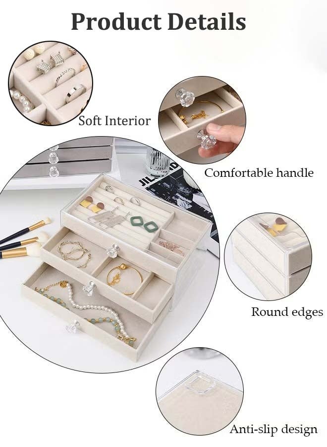 ثمانية فيبيهاوس منظمات اكسسوارات صندوق مجوهرات أكريليك ثلاثي الطبقات تنظيمات اكسسوارات، منظمات مجوهرات منظم مجوهرات شفاف للأقراط للنساء دولاب مجوهرات، مقسم اكسسوارات صناديق تخزين مجوهرات متعددة الاستخدامات ومنظمات للأقراط والخواتم والقلائد والأساور صندوق مجوهرات (بيج منظم المجوهرات) - Image 2