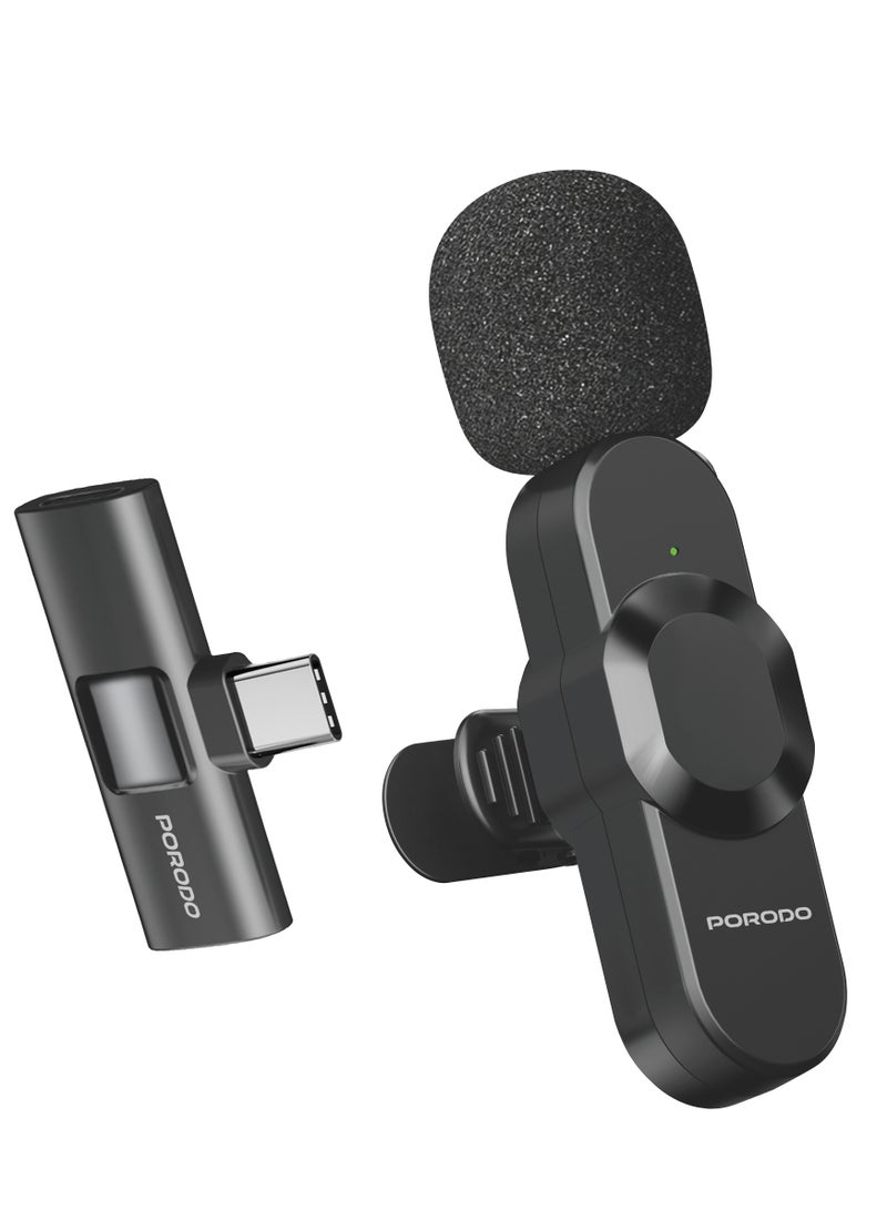 porodo Audix Lavalier Microphone with Type-C or Lightning Receiver / Instant Wireless Setup/ Auto Pairing / Crystal Clear Audio for Recording Videos, Podcasts, or Live Streams - Black  - Image 1