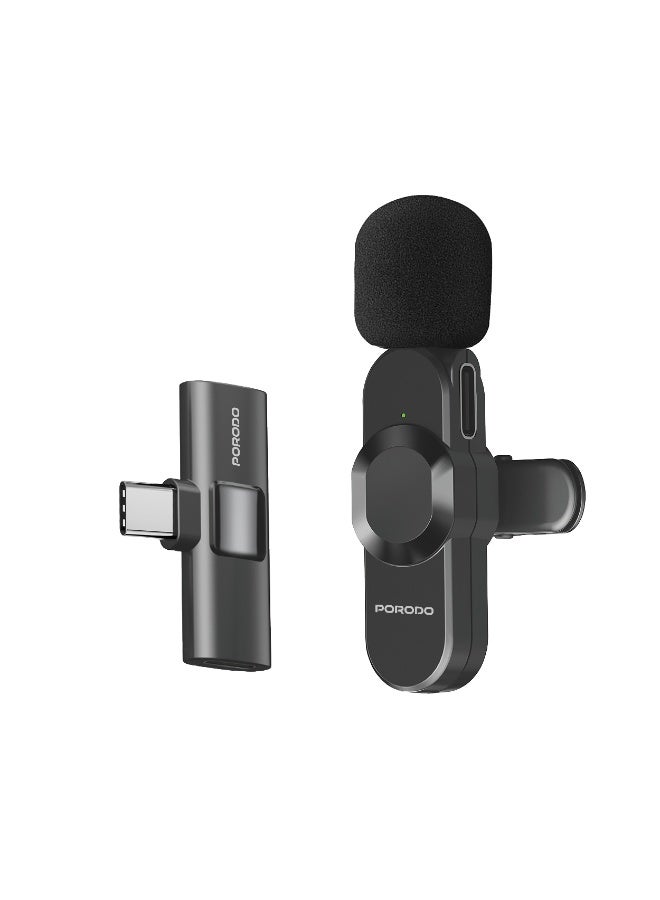 porodo Audix Lavalier Microphone with Type-C or Lightning Receiver / Instant Wireless Setup/ Auto Pairing / Crystal Clear Audio for Recording Videos, Podcasts, or Live Streams - Black  - Image 3