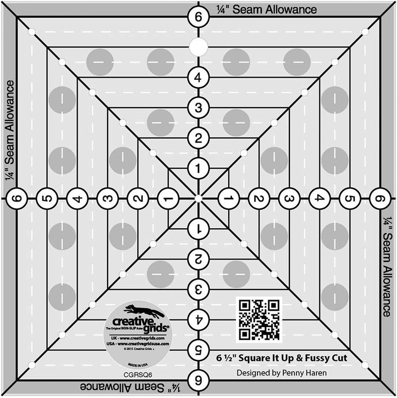 Creative Grids 6.5" Square It Up and Fussy Cut Quilting Ruler Template - Image 1