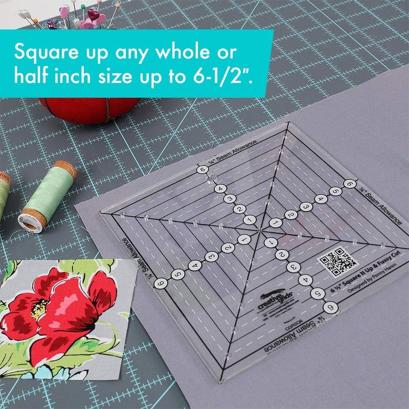 Creative Grids 6.5" Square It Up and Fussy Cut Quilting Ruler Template - Image 5