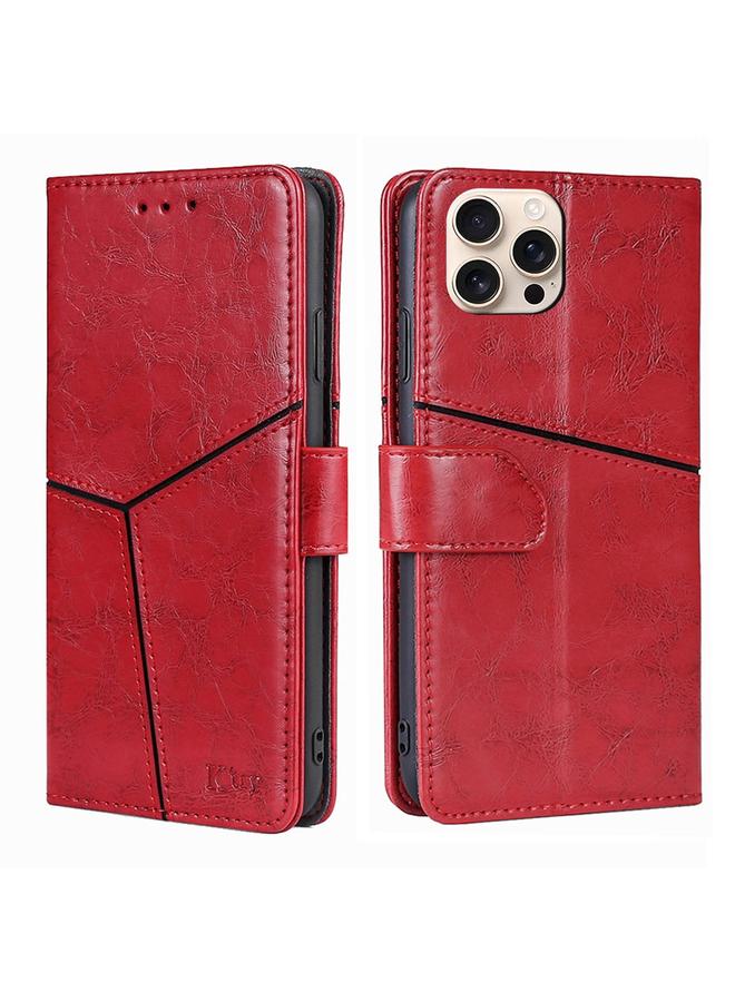 S-TOP Case For iPhone 16 Pro Geometric Stitching Leather Phone Case - Image 1