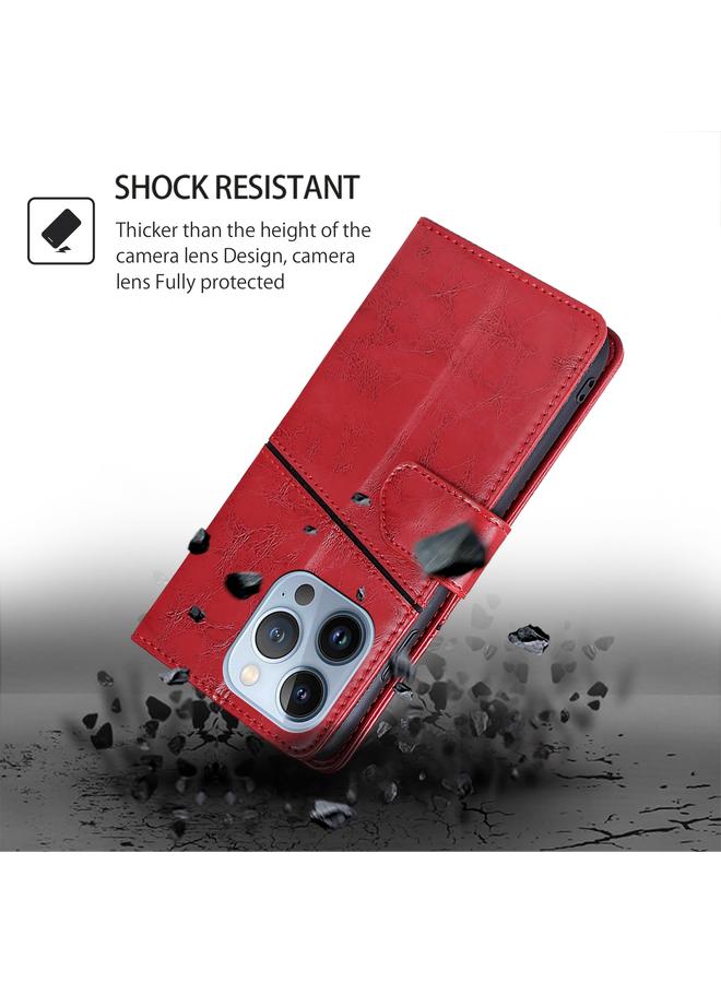 S-TOP Case For iPhone 16 Pro Geometric Stitching Leather Phone Case - Image 4