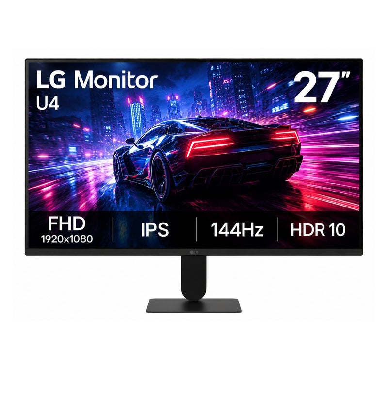 إل جي شاشة ال جي 27U411B-B مقاس 27 بوصة بدقة Full HD ‏(1920×1080)، ولوحة IPS، ومعدل تحديث 144 هرتز، ودعم HDR10، وطبقة مضادة للوهج، وزمن استجابة 1 مللي ثانية MBR و5 مللي ثانية GtG عند وضع Faster، مع تقنية AMD FreeSync™، والمزامنة الديناميكية للحركة، وعلامة التصويب، وعداد الإطارات FPS، وتقنية تقليل ضبابية الحركة، ووضع القارئ، وميزة Flicker Safe لتقليل الوميض، باللون الأسود. - Image 1