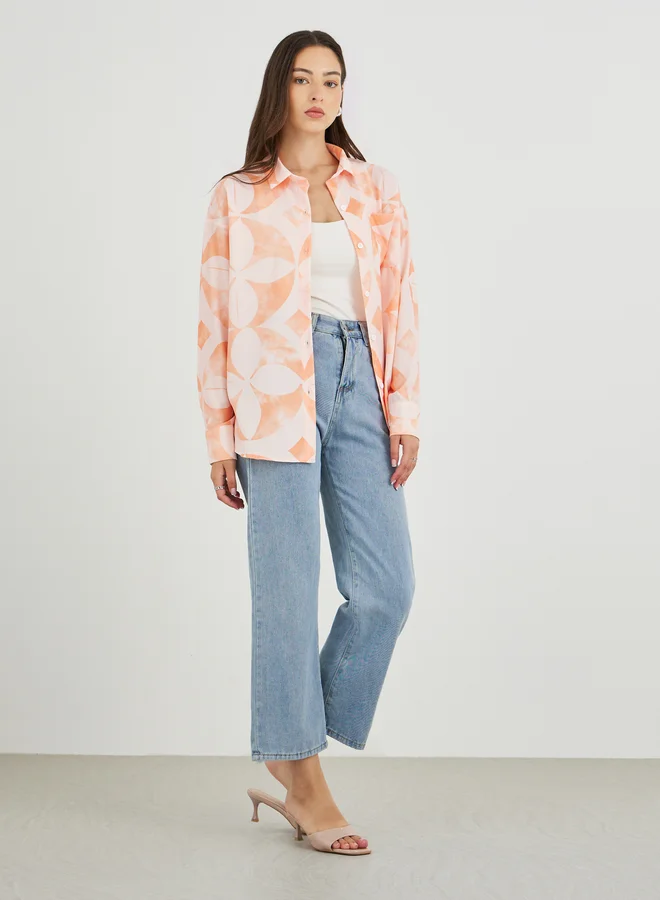 Take Two Take Two Printed Buttoned Oversized Shirt