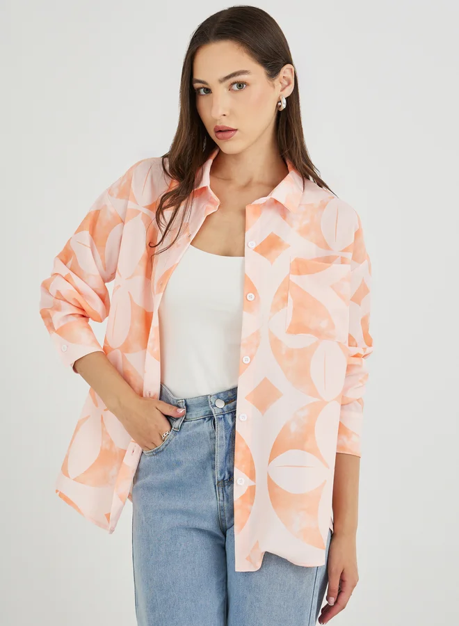 Take Two Take Two Printed Buttoned Oversized Shirt