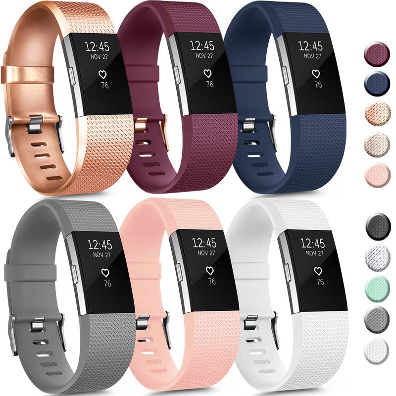 AK 6 Pack Sport Bands Compatible with Fitbit Charge 2 Bands, Adjustable Replacement Wristbands for Women Men Small Large (6 Pack B, Small) - Image 1