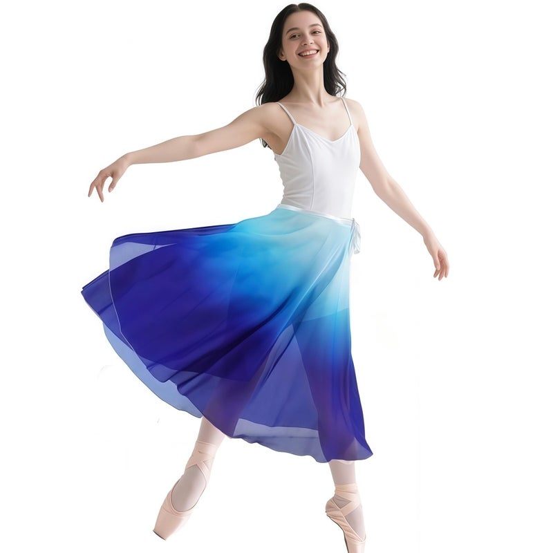 Baisdan Ballet Skirt for Women, Lyrical Dance Skirt, Wrap Skirts Mid-Calf Length, Flowy Chiffon Dance Outfit (One Size, 1 Pack, White Blue) - Image 2