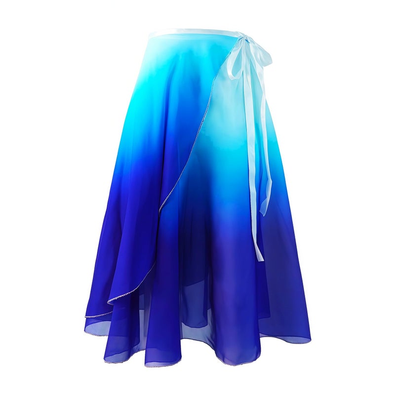 Baisdan Ballet Skirt for Women, Lyrical Dance Skirt, Wrap Skirts Mid-Calf Length, Flowy Chiffon Dance Outfit (One Size, 1 Pack, White Blue) - Image 1