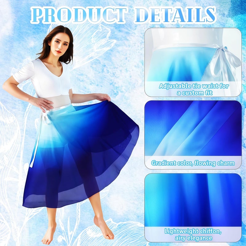 Baisdan Ballet Skirt for Women, Lyrical Dance Skirt, Wrap Skirts Mid-Calf Length, Flowy Chiffon Dance Outfit (One Size, 1 Pack, White Blue) - Image 4