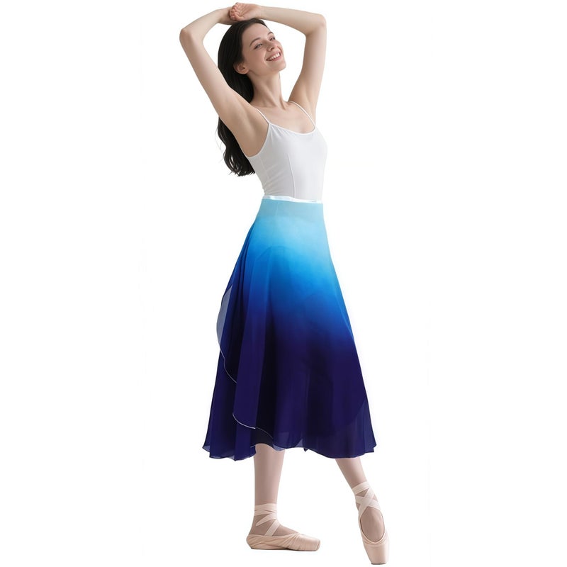Baisdan Ballet Skirt for Women, Lyrical Dance Skirt, Wrap Skirts Mid-Calf Length, Flowy Chiffon Dance Outfit (One Size, 1 Pack, White Blue) - Image 5