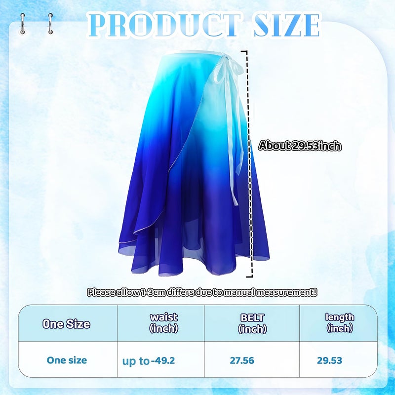 Baisdan Ballet Skirt for Women, Lyrical Dance Skirt, Wrap Skirts Mid-Calf Length, Flowy Chiffon Dance Outfit (One Size, 1 Pack, White Blue) - Image 3