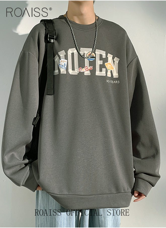 roaiss Mens Letter Graphic Sweatshirt Y2K Streetwear Oversized Light Weight Crew Neck Pullover Fall Loose Casual Sweat Shirts  - Image 1