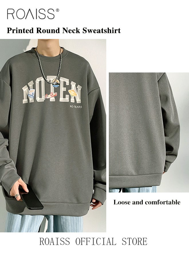 roaiss Mens Letter Graphic Sweatshirt Y2K Streetwear Oversized Light Weight Crew Neck Pullover Fall Loose Casual Sweat Shirts  - Image 5