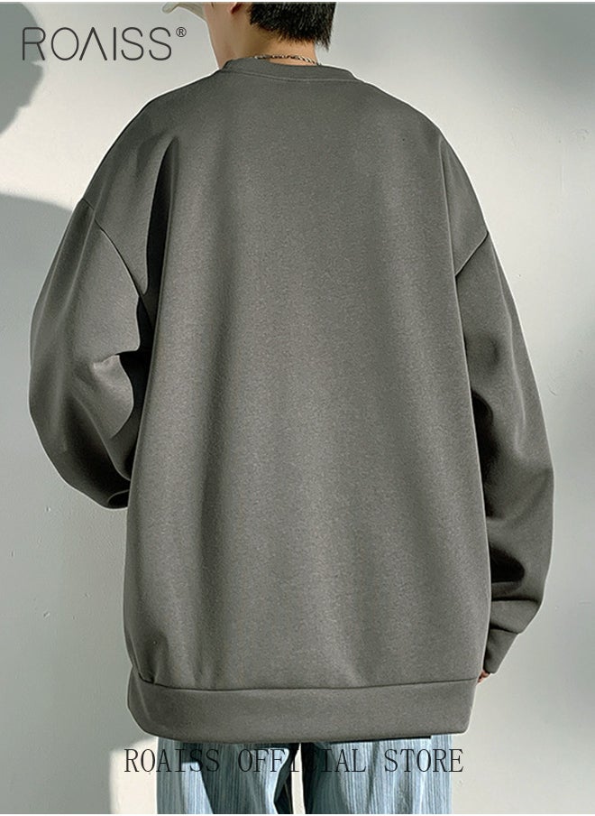roaiss Mens Letter Graphic Sweatshirt Y2K Streetwear Oversized Light Weight Crew Neck Pullover Fall Loose Casual Sweat Shirts  - Image 4