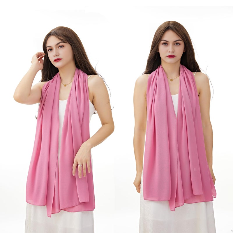 YOUR SMILE for Women Lightweight Breathable Solid Color Soft Chiffon Long Fashion Scarves Sunscreen Shawls (Pink) - Image 2