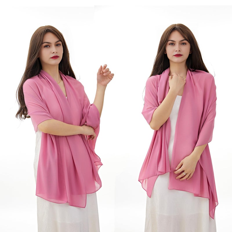 YOUR SMILE for Women Lightweight Breathable Solid Color Soft Chiffon Long Fashion Scarves Sunscreen Shawls (Pink) - Image 3