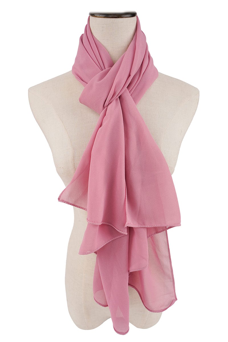 YOUR SMILE for Women Lightweight Breathable Solid Color Soft Chiffon Long Fashion Scarves Sunscreen Shawls (Pink) - Image 5