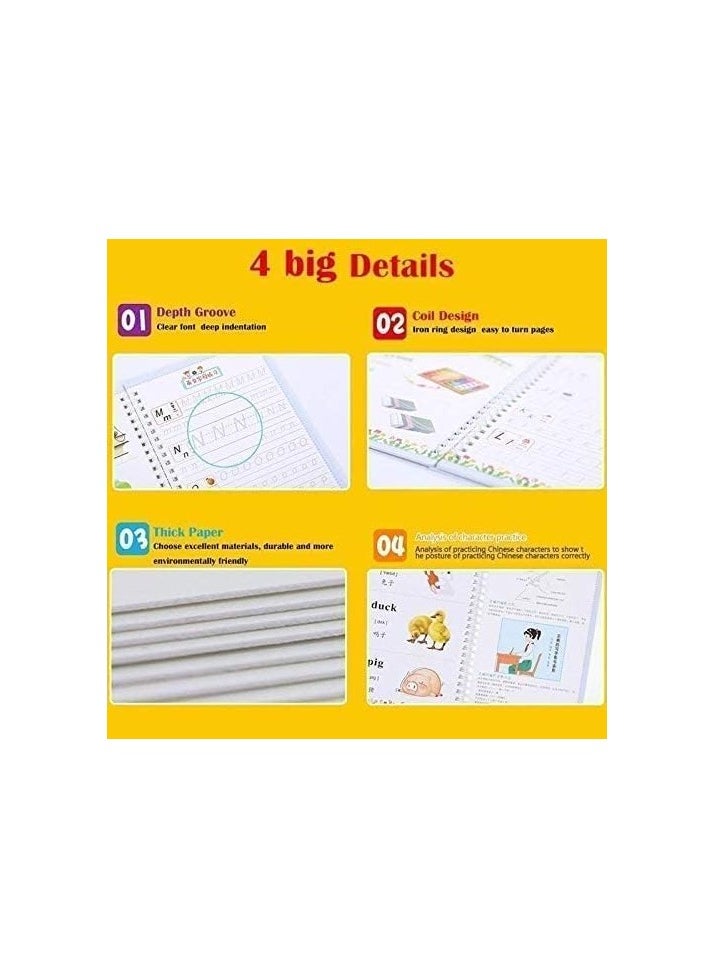 FABTEX Magic Ink Copybooks for Kids Reusable Handwriting Workbooks for Preschools Grooves Template Design and Handwriting Aid Magic Practice Copybook for Kids The Print Writing (4 Books with Pens)  - Image 5